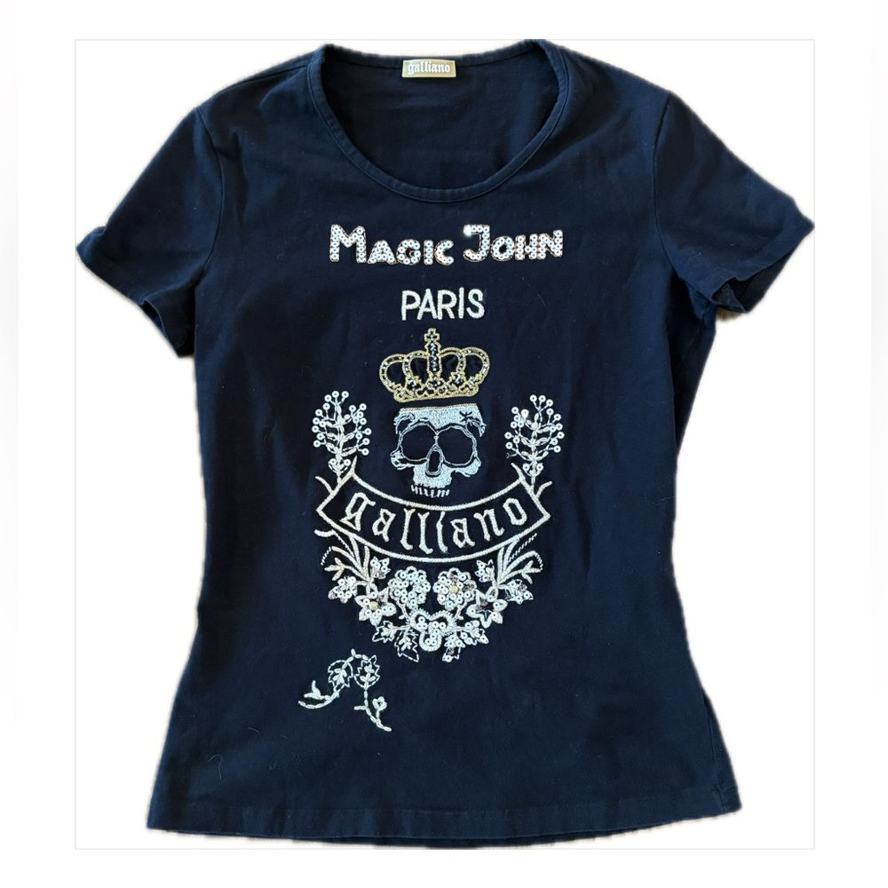 John Galliano Magic John Paris T-Shirt Black Medium Y2K Rare Vintage